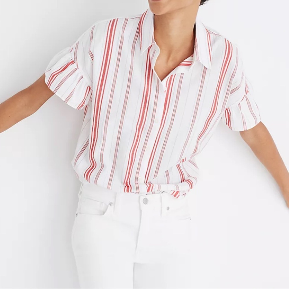 Madewell Button Front Short Cap Flutter Sleeve To… - image 1